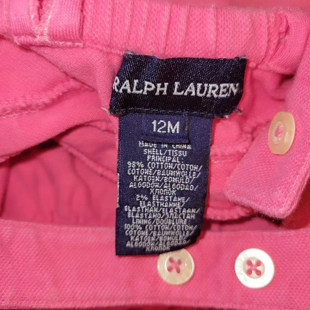 Ralph Lauren Overall Ruffle Bubble Romper 12m Overall Pink Green Pony